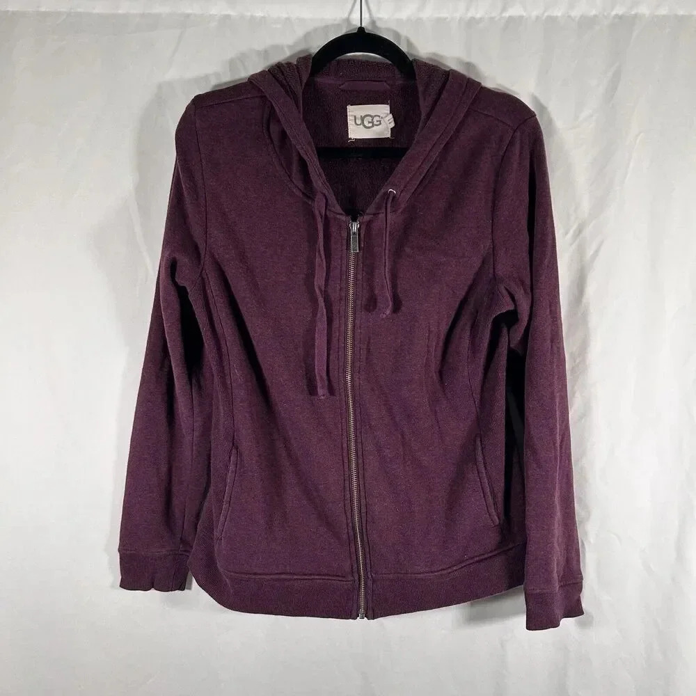 UGG Hoodie Women's Medium Burgundy Full Zip Drawstring Pockets Cotton Blend - Picture 1 of 9